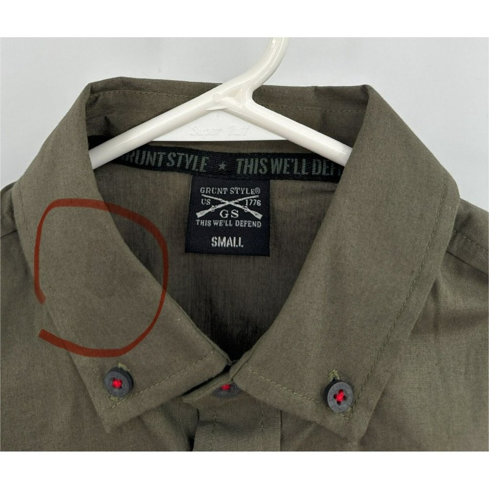Grunt Style Garage Button Down Shirt S Miltary Green USA Patch Mens‎ - Picture 2 of 4
